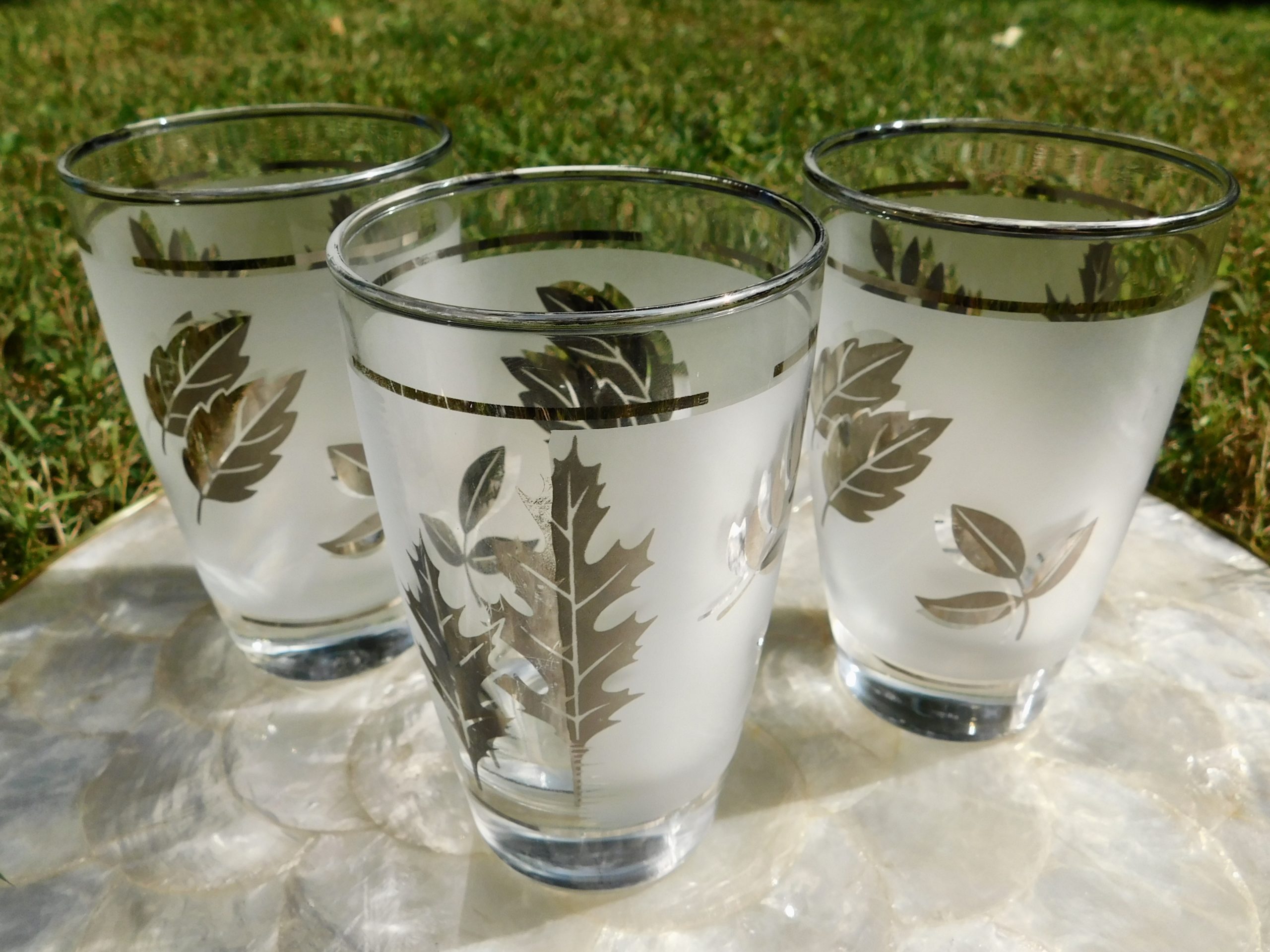 Vintage Glassware Set of 8 Libby Mid Century Silver Leaf Set 