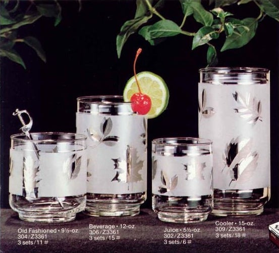 Vintage Suburban Barware: Libbey Silver Foliage Glasses - Lamoka Ledger